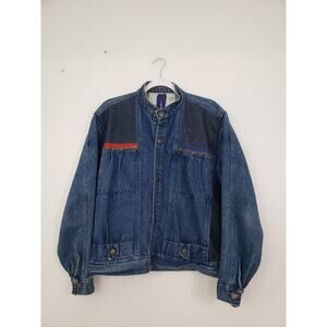 (JL) Vintage Pop 84 Bomber Jacket Mens Size M 80’s Mesh Blue Denim Collarless